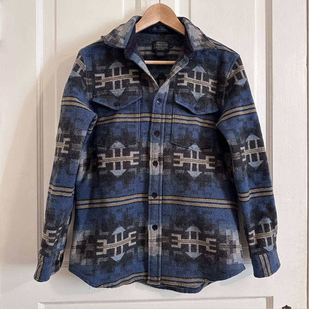 Vintage Pendleton Flannel Button Down Shirt Blue Gray Size Medium